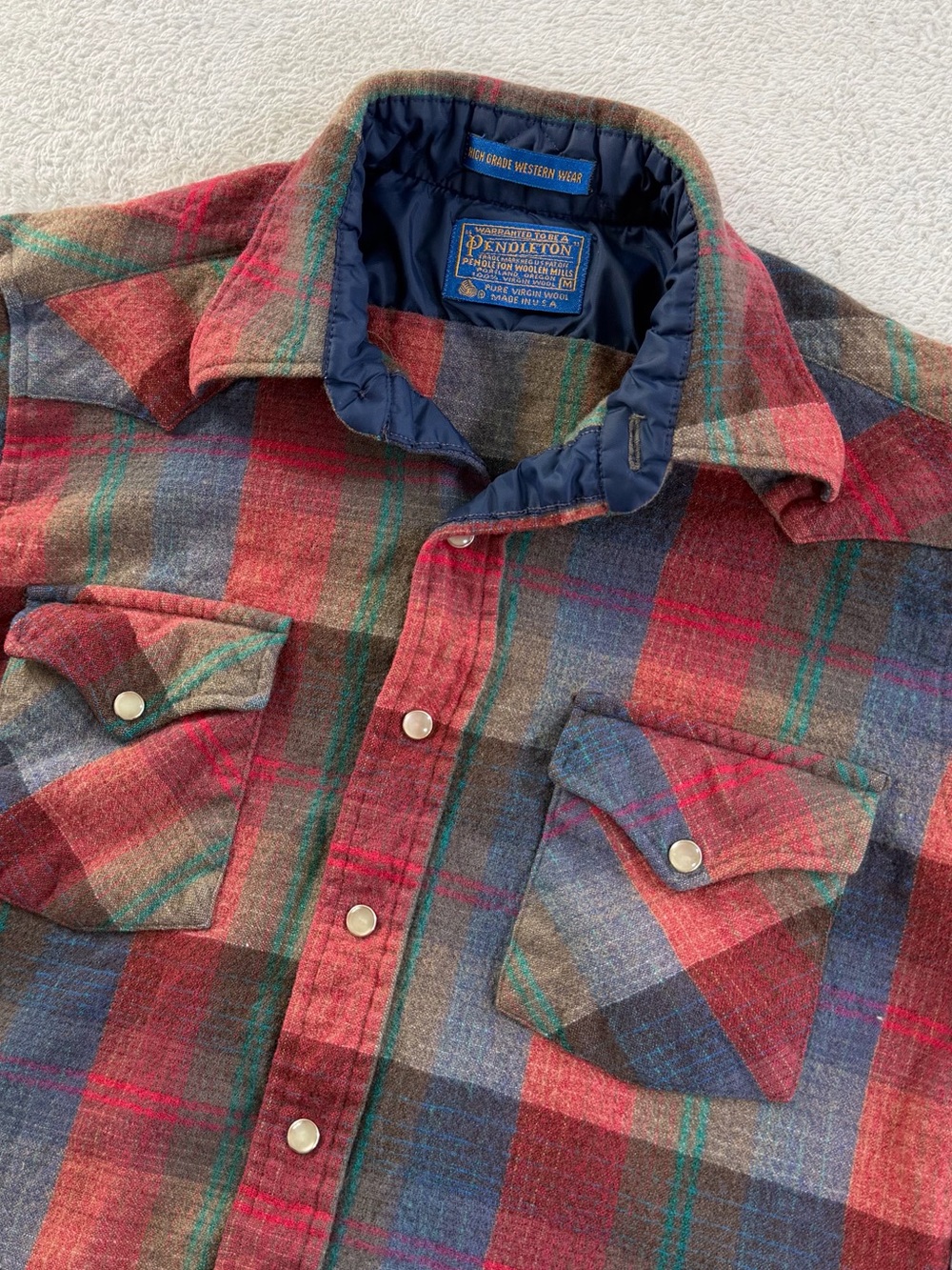Vintage 70s Pendleton High Grade Western Wear Wool Pearl Snap Shirt USA M Fits S